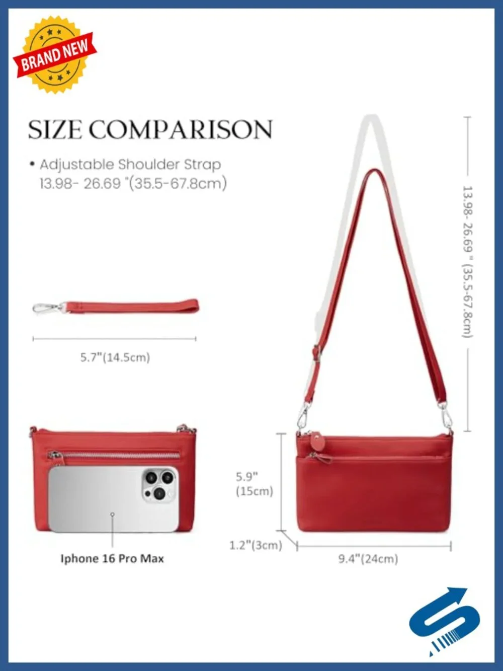 Genuine Leather RFID Blocking Wristlet Clutch Crossbody Handbag with Removable